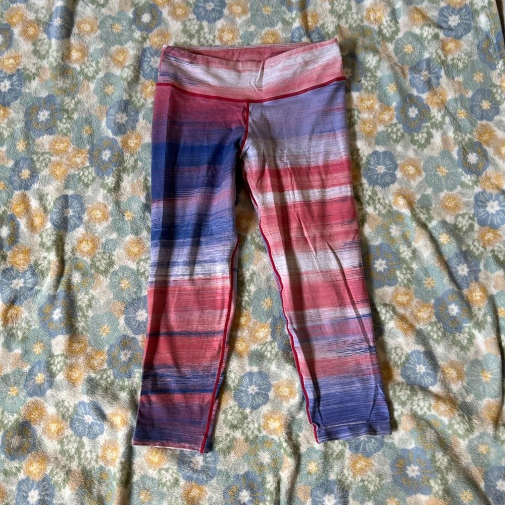 Nikibiki sport blue, red, pink, white striped leggings cropped women's medium